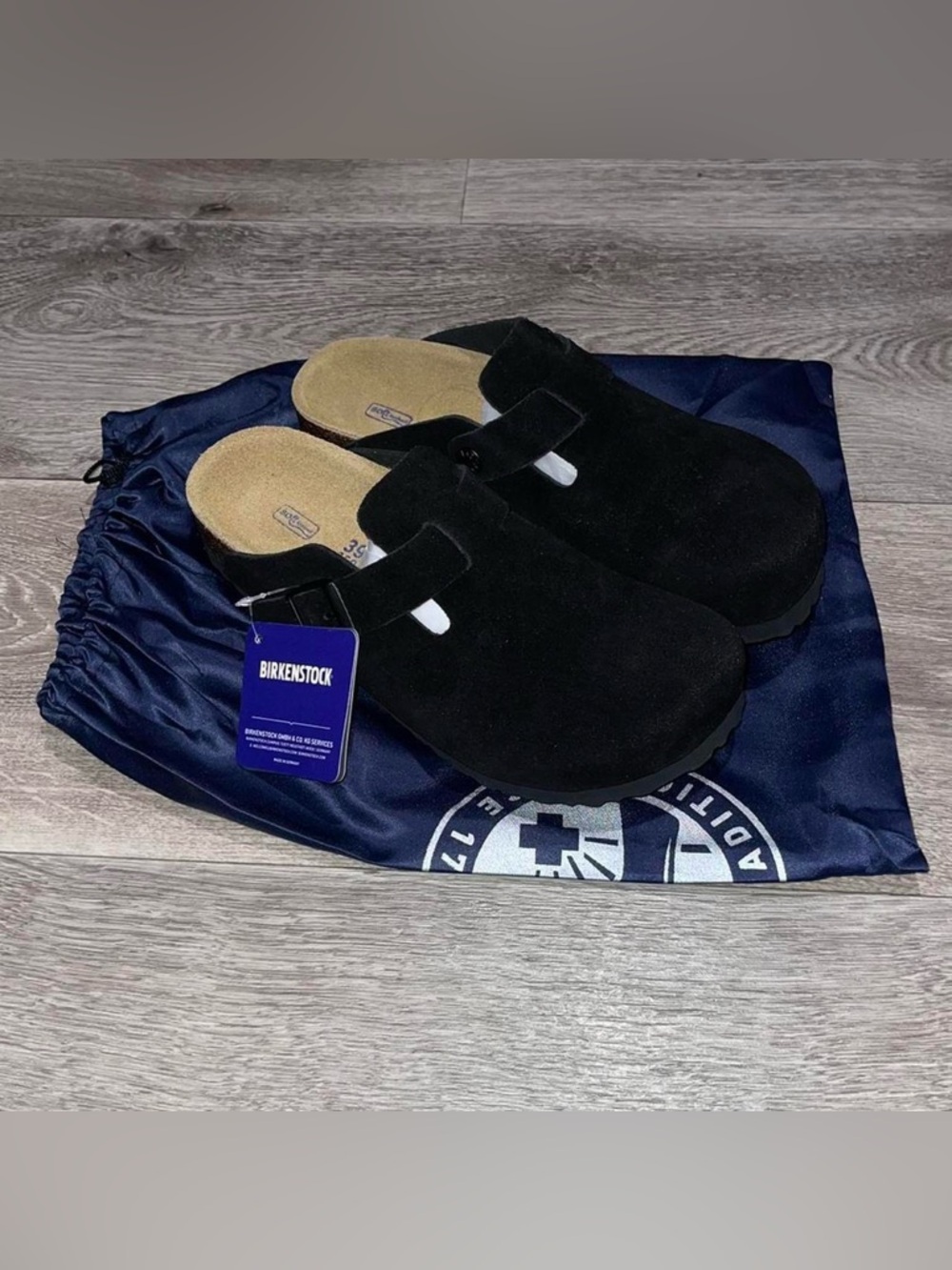 Black suede Soft Footbed Birkenstock Boston Clogs